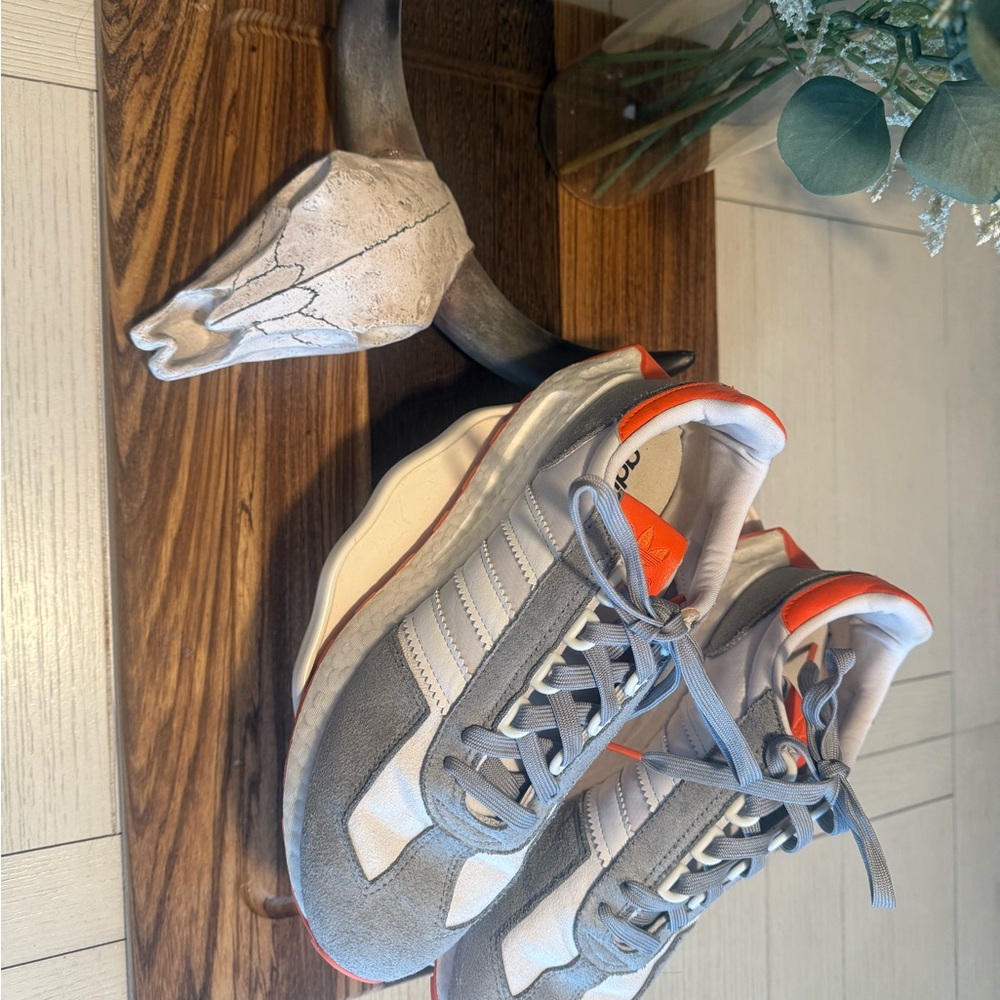 adidas Gray and Orange Sneakers with Chunky Sole and Modern Design